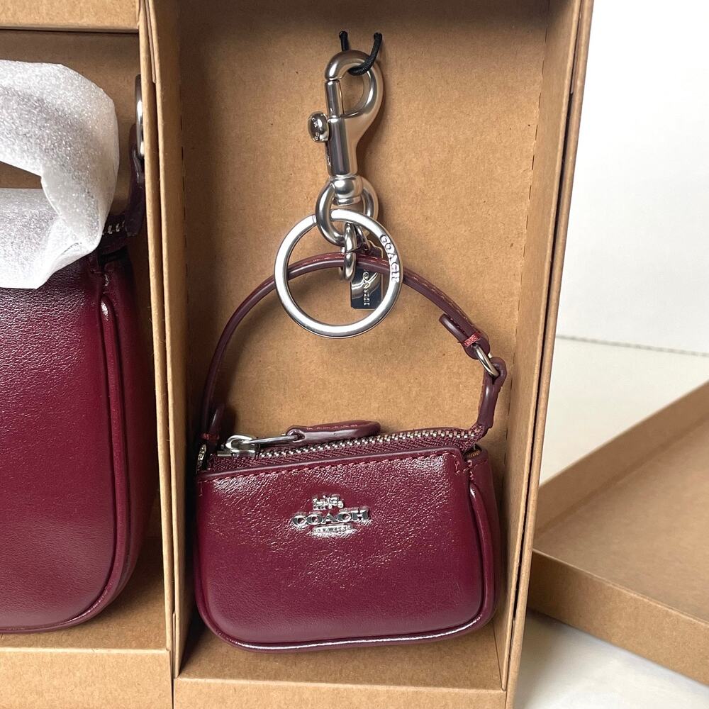 Coach Nolita 19 Bag and Charm Set Dark Wine Leather Silver CCK95 Boxed - Picture 6 of 14